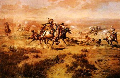 Charles M Russell The Attack on the Wagon Train oil painting picture